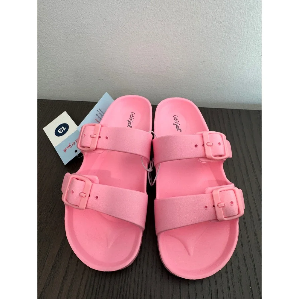 Cat & Jack Double Strap Slide Sandals girls Size 13 Pink Adjustable Buckles